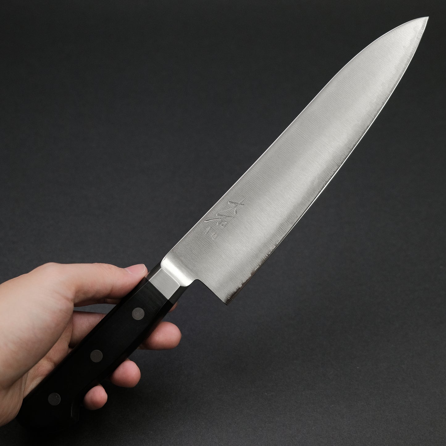 Ohishi Blue Super Stainless Clad Gyuto 210mm Linen Micarta Handle