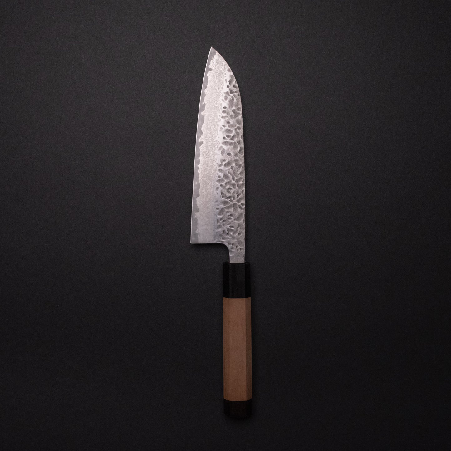 Hitohira Futana Stainless Tsuchime Damascus Santoku Cherry Wood Handle