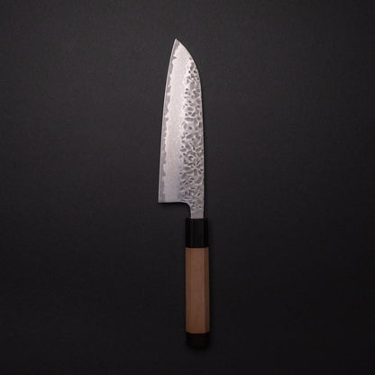 Hitohira Futana Stainless Tsuchime Damascus Santoku Cherry Wood Handle
