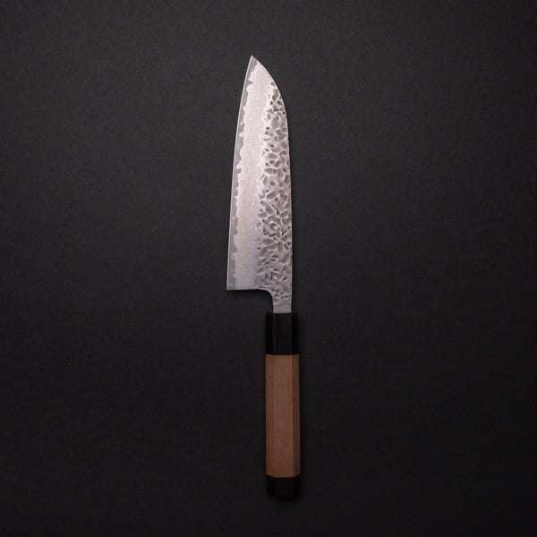 Hitohira Futana Stainless Tsuchime Damascus Santoku Cherry Wood Handle